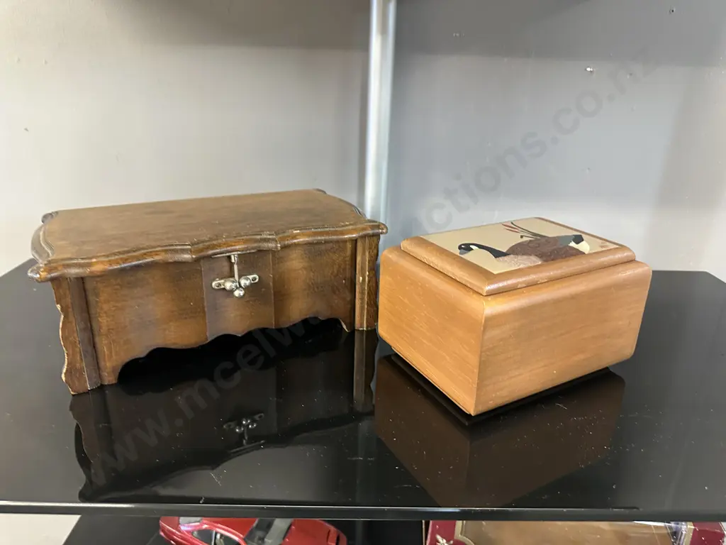 Vintage Wooden Jewellery Boxes Including Musical And Duck Detail  Image 1++