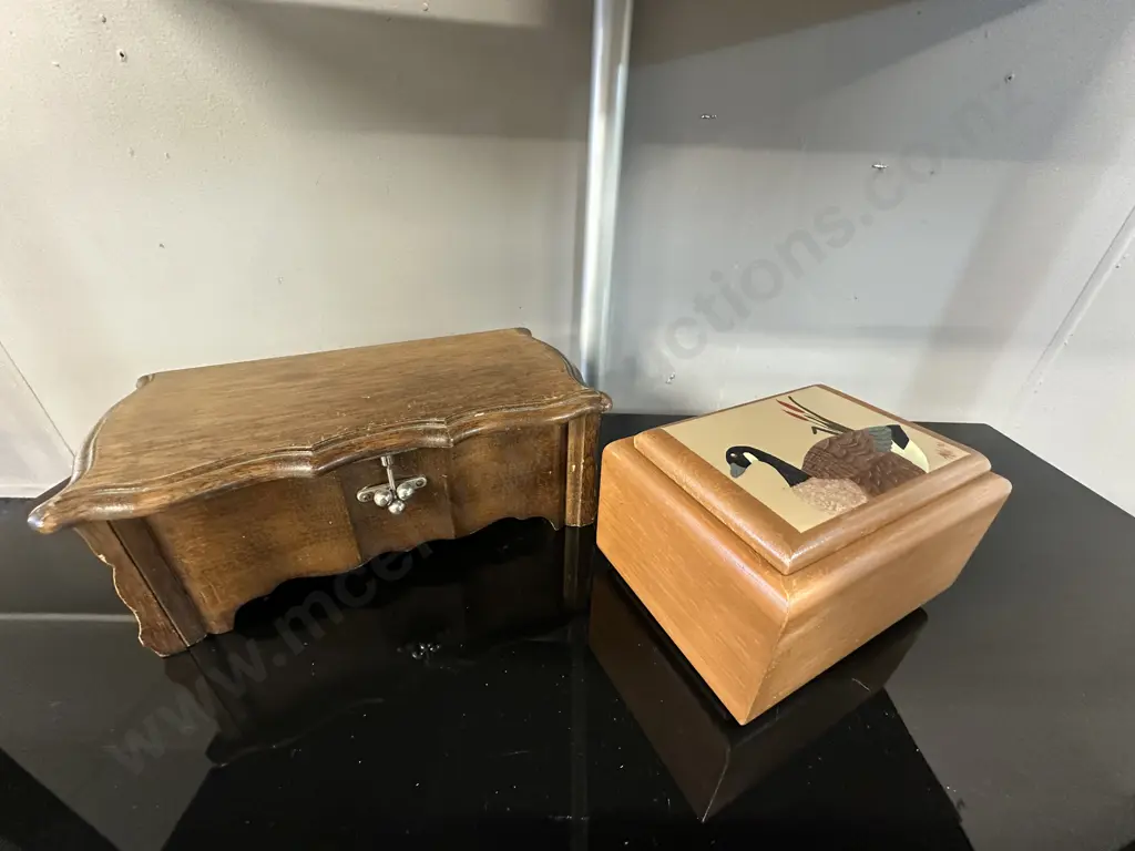 Vintage Wooden Jewellery Boxes Including Musical And Duck Detail  Image 1++