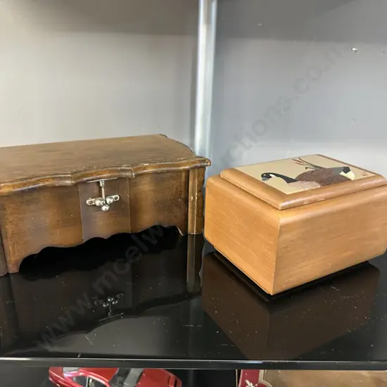 Vintage Wooden Jewellery Boxes Including Musical And Duck Detail 
