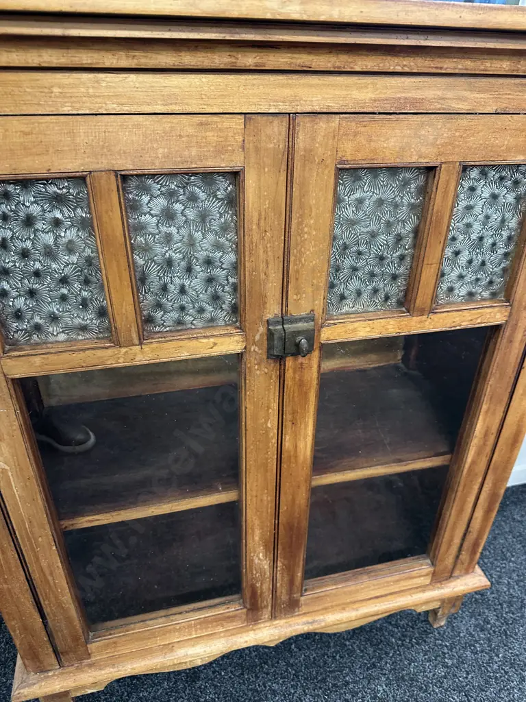 Colonial Glazed Double Door Bookcase With Antique Star Pattern Glass Panels. H109 W90 D37.5cm Image 1++