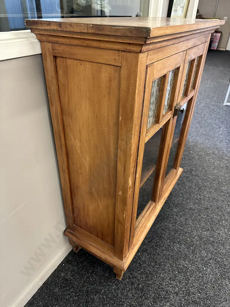 Colonial Glazed Double Door Bookcase With Antique Star Pattern Glass Panels. H109 W90 D37.5cm Image 1++