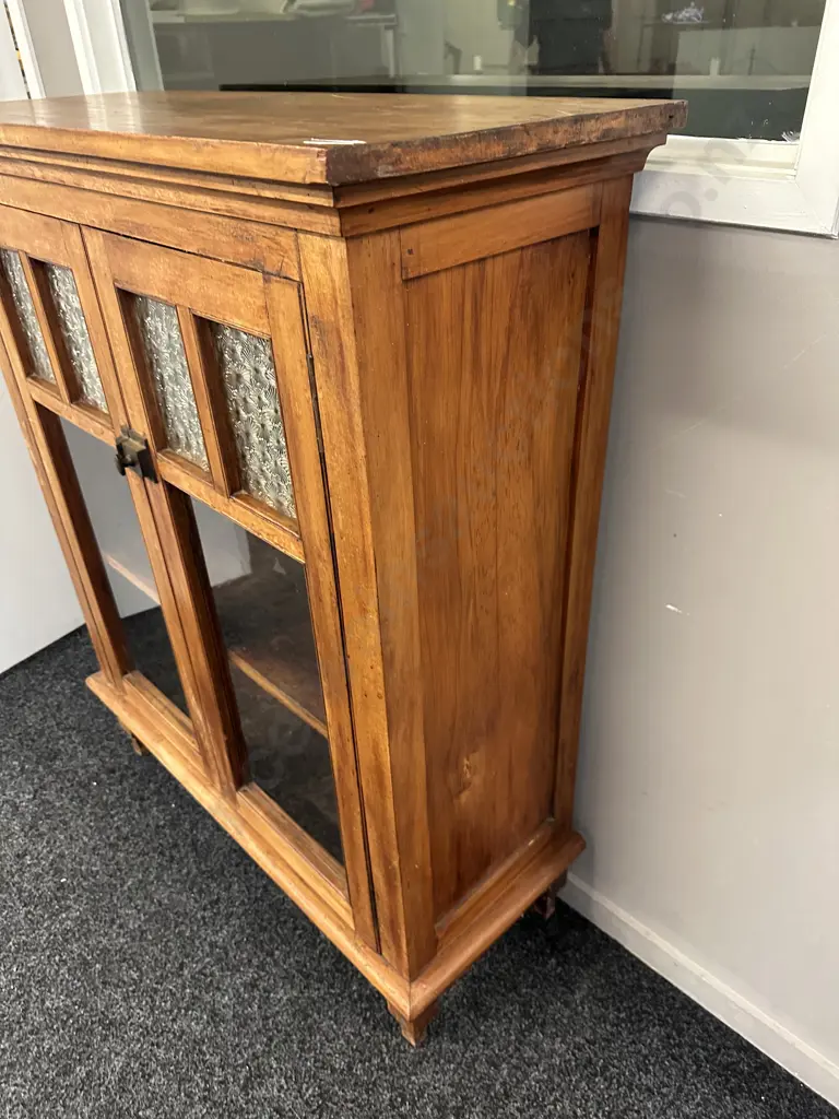Colonial Glazed Double Door Bookcase With Antique Star Pattern Glass Panels. H109 W90 D37.5cm Image 1++