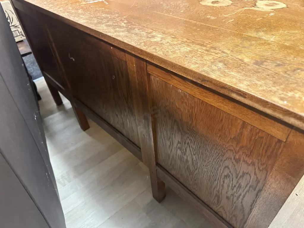 Antique Oak 6 Drawer Partners Desk With Key, 2 Flat Pull Outs. H76 W151.5 D85cm Image 1++