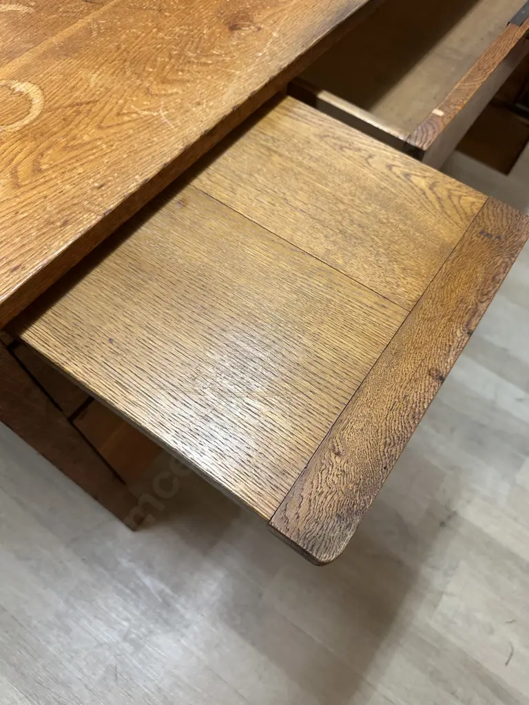 Antique Oak 6 Drawer Partners Desk With Key, 2 Flat Pull Outs. H76 W151.5 D85cm Image 1++