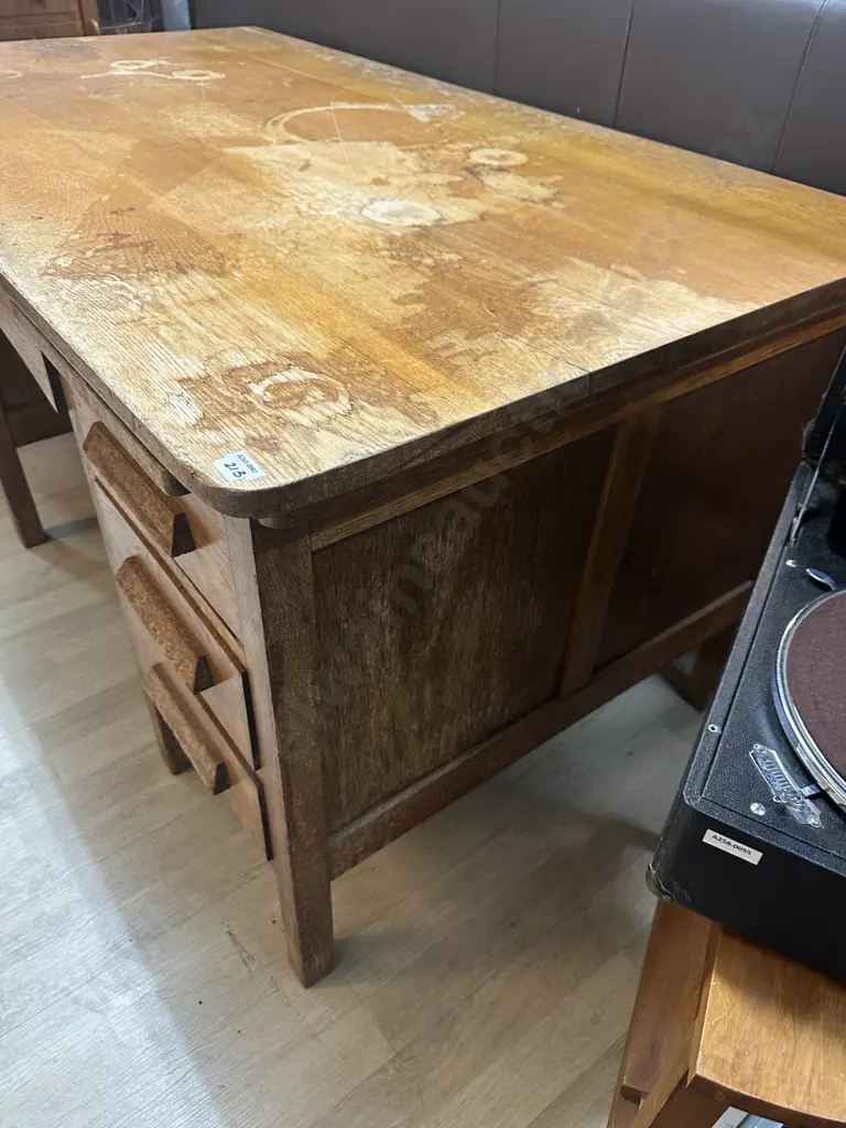 Antique Oak 6 Drawer Partners Desk With Key, 2 Flat Pull Outs. H76 W151.5 D85cm Image 1++