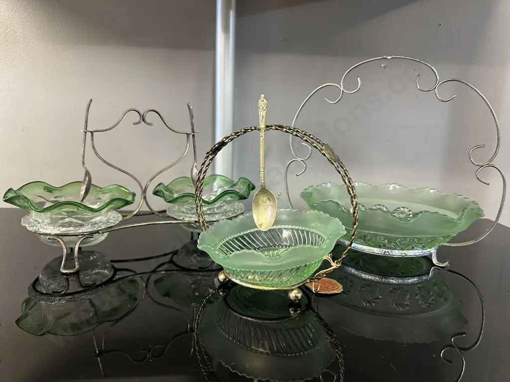 Art Deco Serving Bowls With Stands & Victorian Glass Dishes With Stand Image 1++