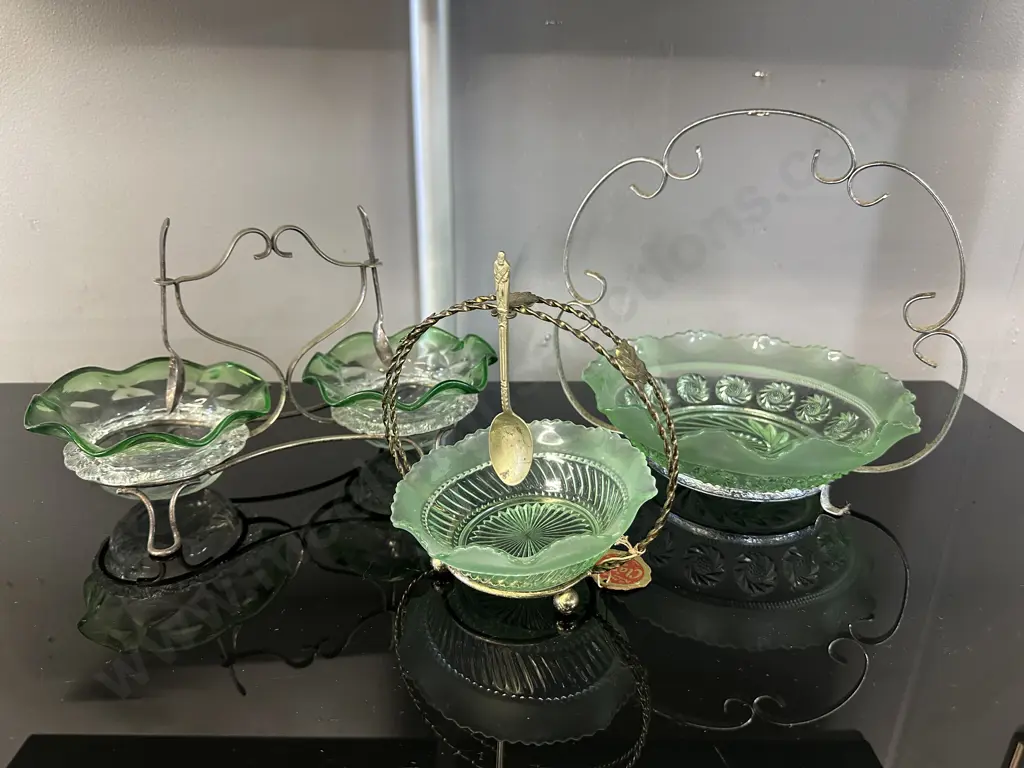 Art Deco Serving Bowls With Stands & Victorian Glass Dishes With Stand Image 1++