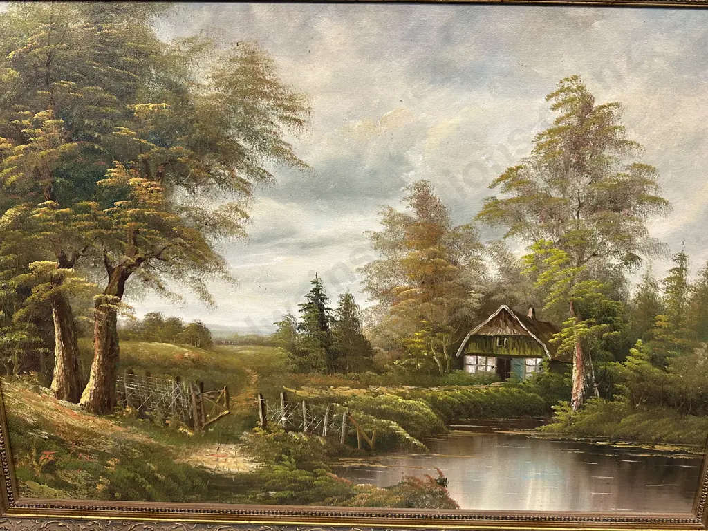 Vintage Gilt Framed Signed Artwork Country Scene H70,W98cm. Image 1++