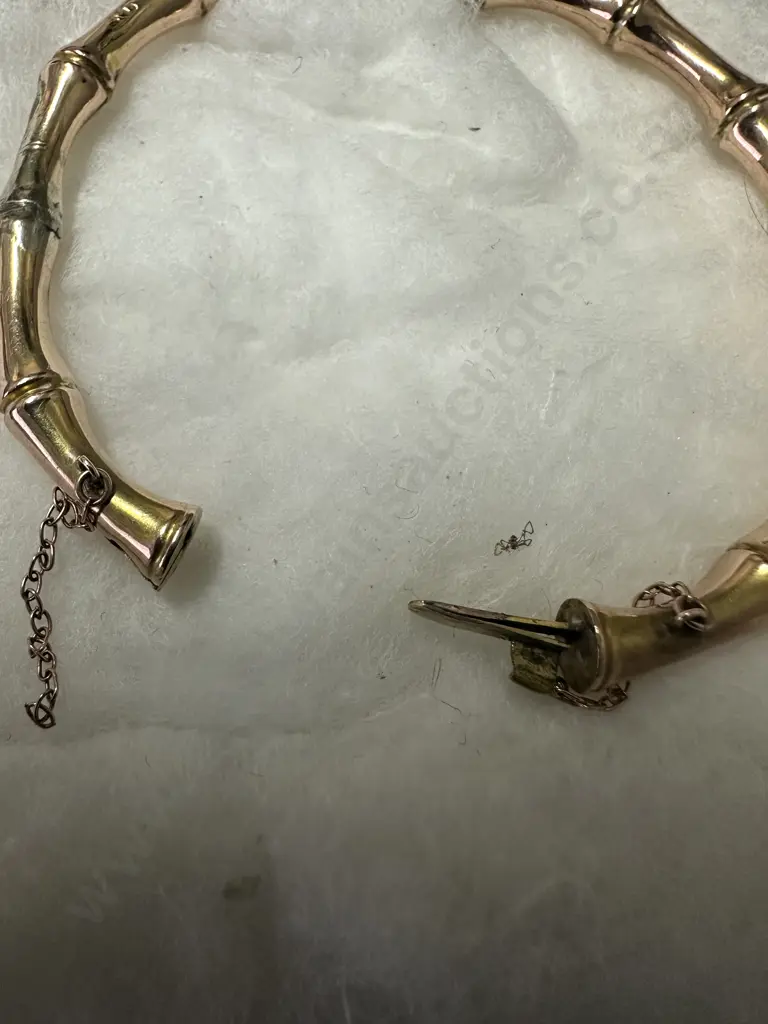 Antique Rose Gold Bamboo Detail Bangle Stamped 375 Safety Chain Damaged  Image 1++