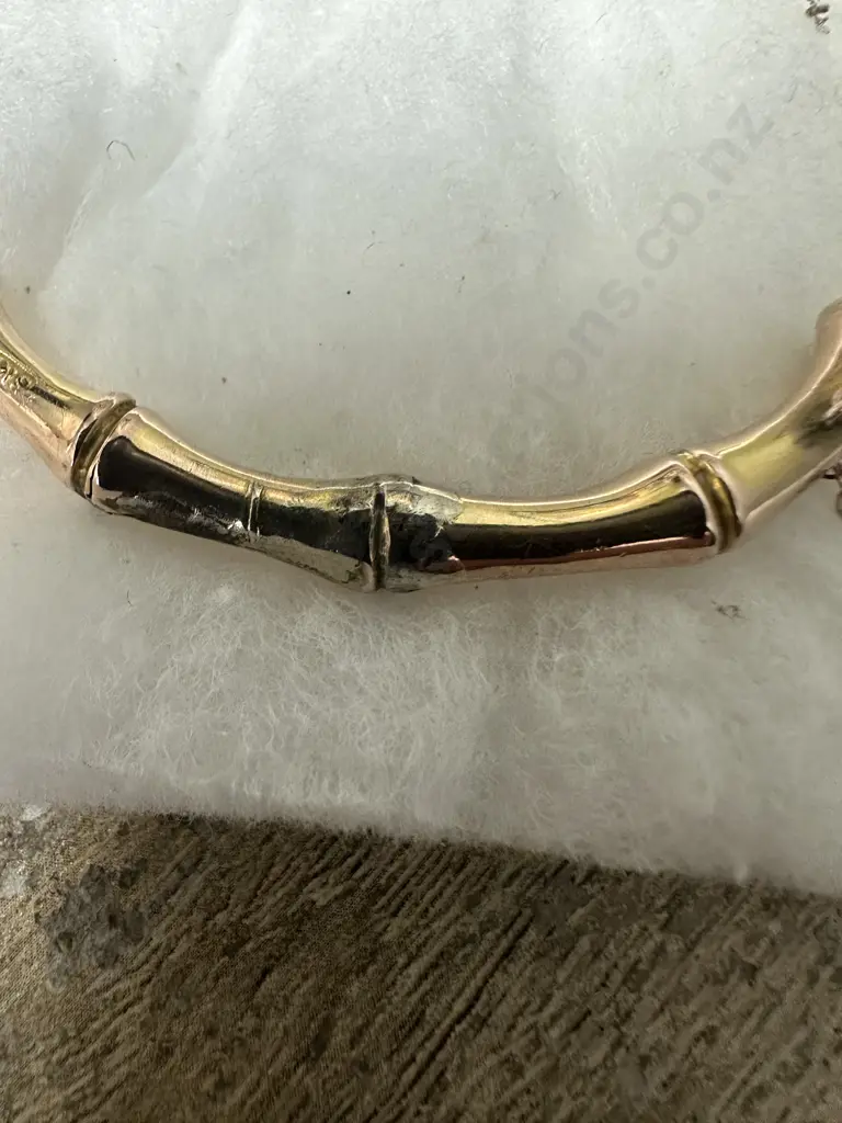 Antique Rose Gold Bamboo Detail Bangle Stamped 375 Safety Chain Damaged  Image 1++