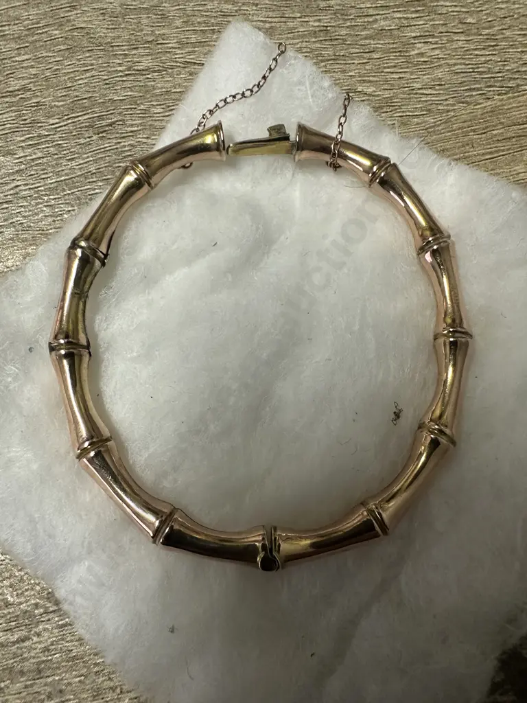 Antique Rose Gold Bamboo Detail Bangle Stamped 375 Safety Chain Damaged  Image 1++