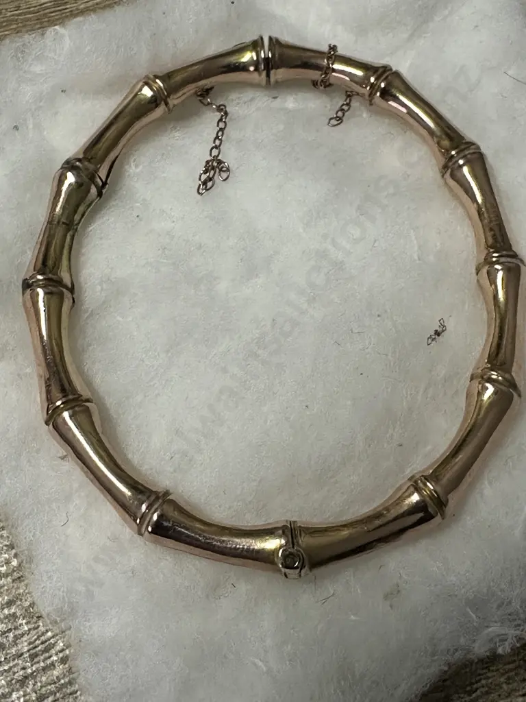 Antique Rose Gold Bamboo Detail Bangle Stamped 375 Safety Chain Damaged  Image 1++