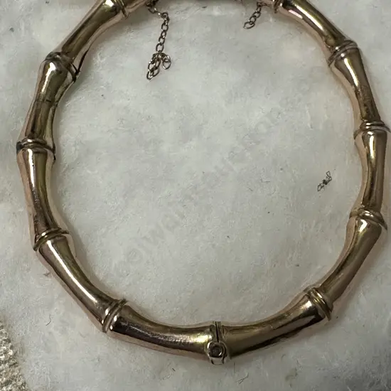 Antique Rose Gold Bamboo Detail Bangle Stamped 375 Safety Chain Damaged 