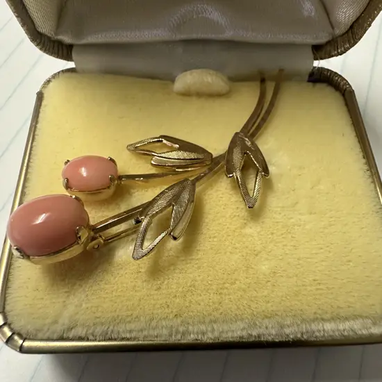 Stamped 12G.F Flower Bouquet Brooch With Coral Gemstones