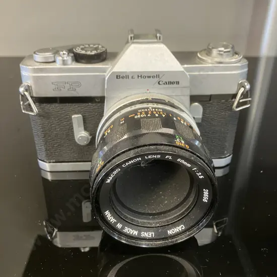 Canon / Bell & Howell FP 35mm Camera (#145499) With Canon FL 50mm f3.5 Macro Lens (#28656) - Japan 1964-1966