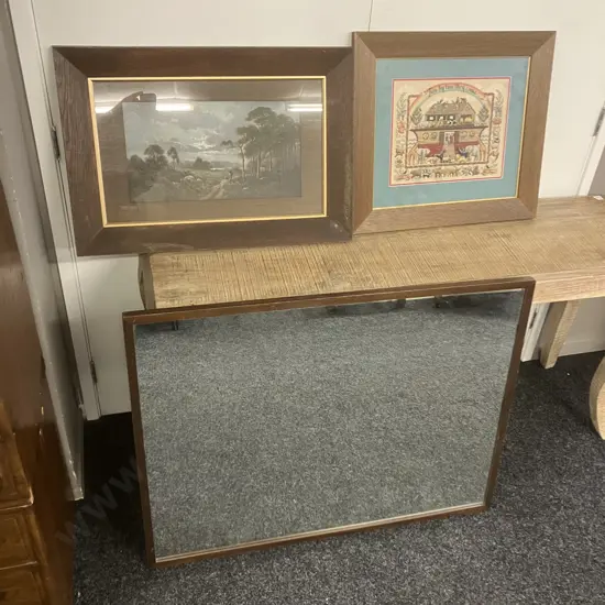 Framed Two By Two Tapestry 53 x 60cm, Vintage Framed Print, Wooden Framed Wall Mirror 79 x 105cm