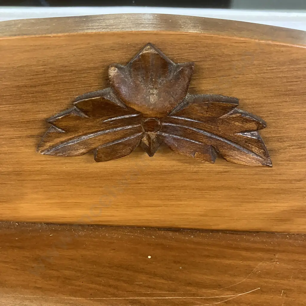 Rimu Glazed Bookcase, Carved Detail At Top (No Shelves). H109 W96 D32cm Image 1++