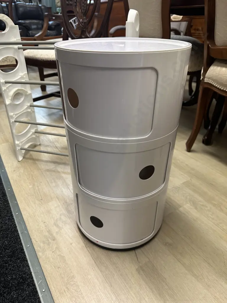 Kartell Style Round White Three Storage Box Unit/Side Table H58,Dia32cm & Shoe Rack Image 1++