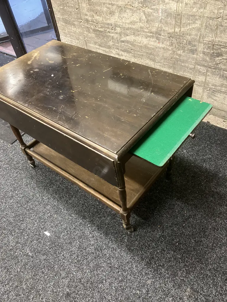 Mahogany Dropside Tea Trolley, Felted Drawer & Felted Pull Out Shelf, On Castors (As Found Condition) Image 1++