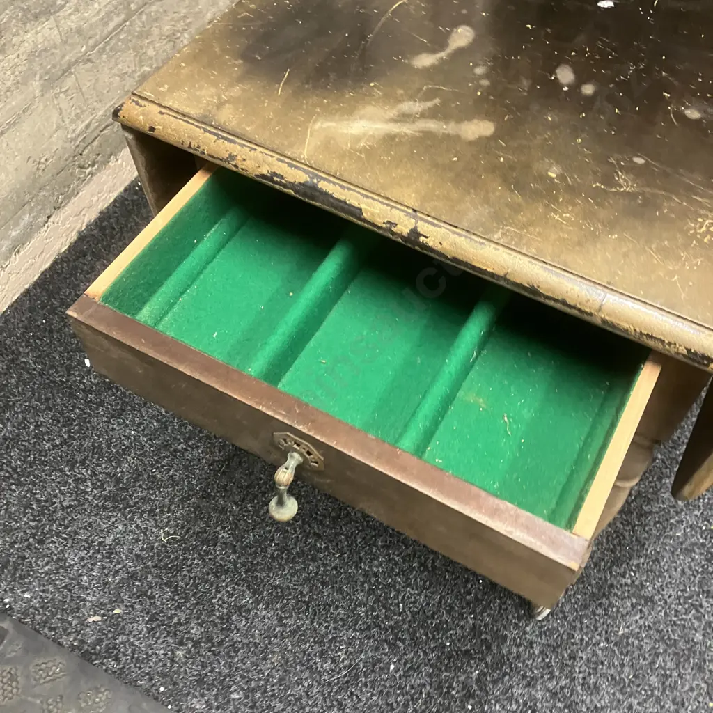Mahogany Dropside Tea Trolley, Felted Drawer & Felted Pull Out Shelf, On Castors (As Found Condition) Image 1++