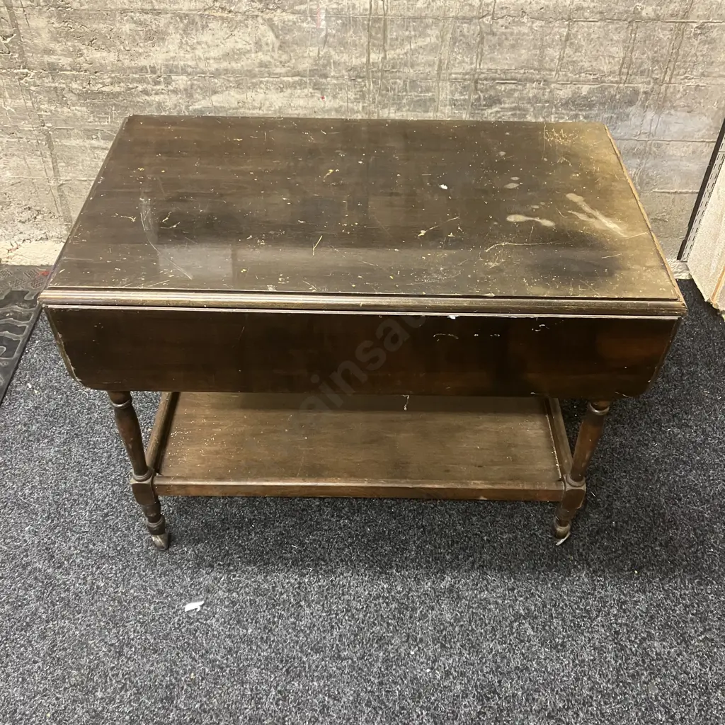 Mahogany Dropside Tea Trolley, Felted Drawer & Felted Pull Out Shelf, On Castors (As Found Condition) Image 1++