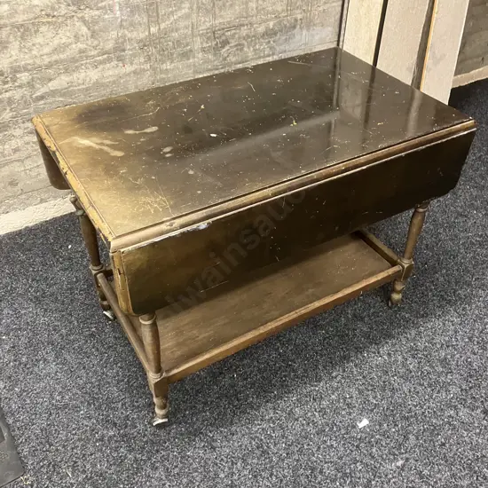 Mahogany Dropside Tea Trolley, Felted Drawer & Felted Pull Out Shelf, On Castors (As Found Condition)