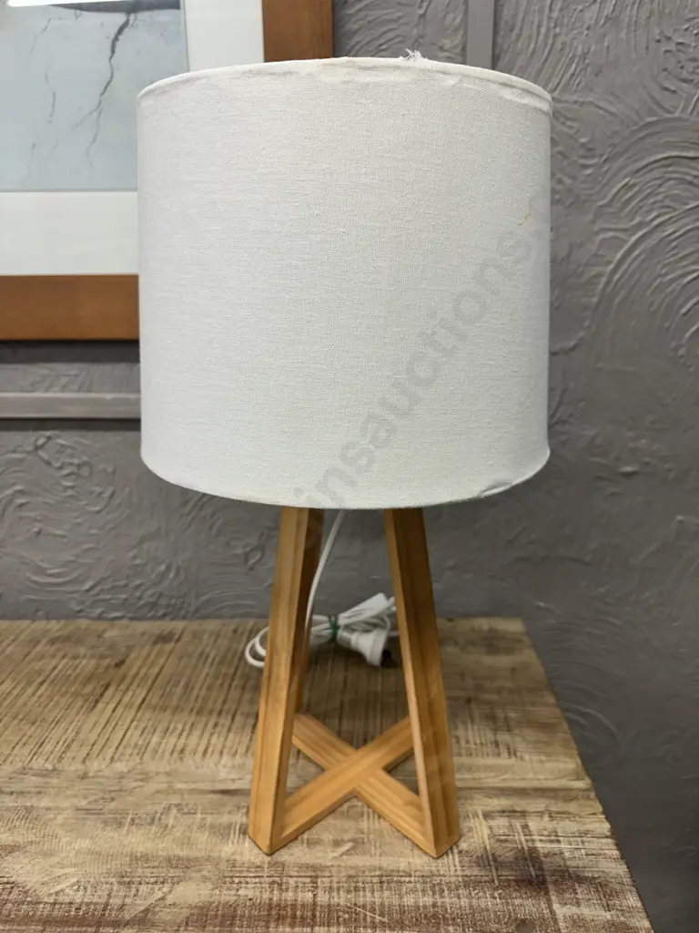 Home & Co Table Lamp Wooden Base And Cream Shade (af) H51cm. Image 1++