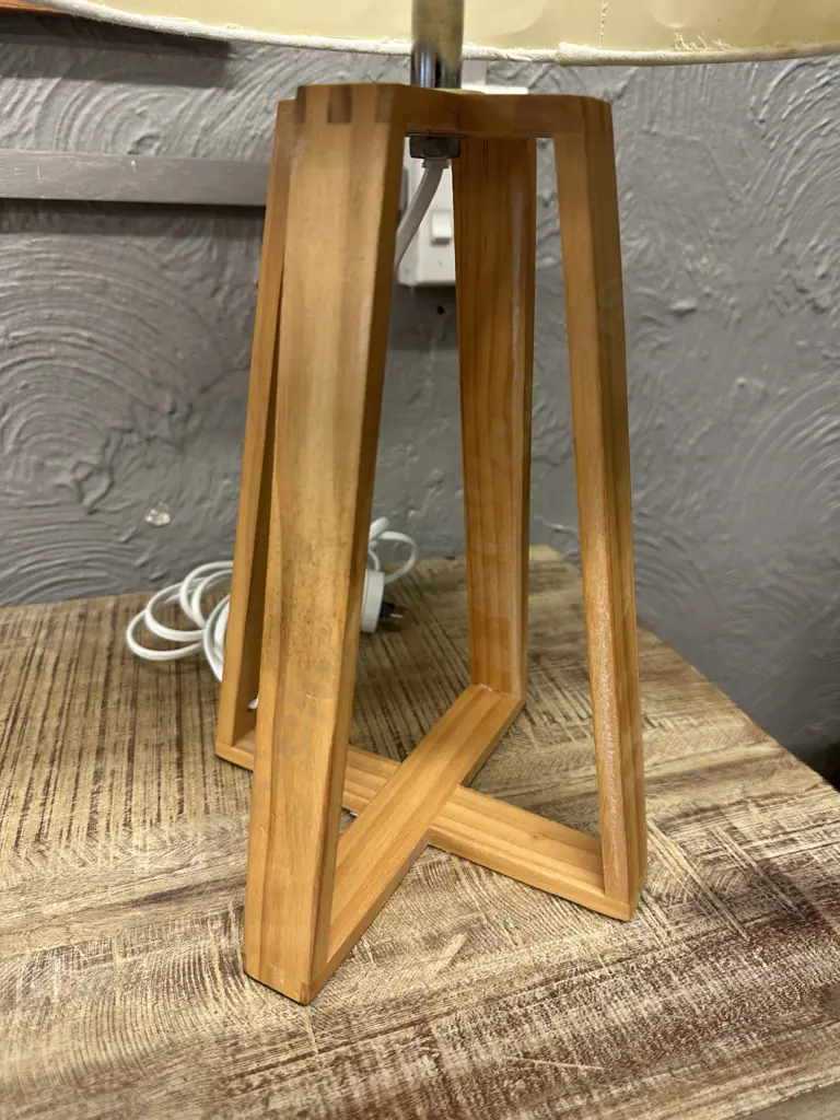 Home & Co Table Lamp Wooden Base And Cream Shade (af) H51cm. Image 1++