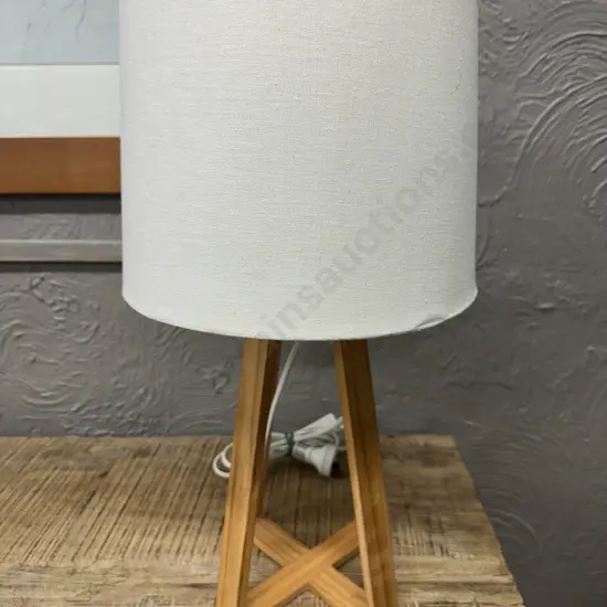 Home & Co Table Lamp Wooden Base And Cream Shade (af) H51cm.