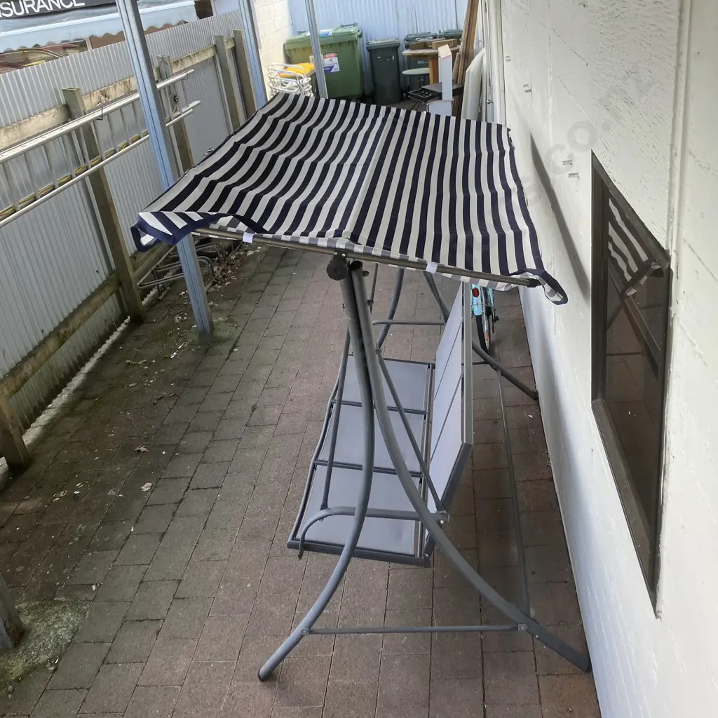 Blue & White 3 Seater Canopy Swing With Frame Image 1++