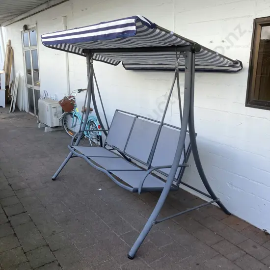 Blue & White 3 Seater Canopy Swing With Frame