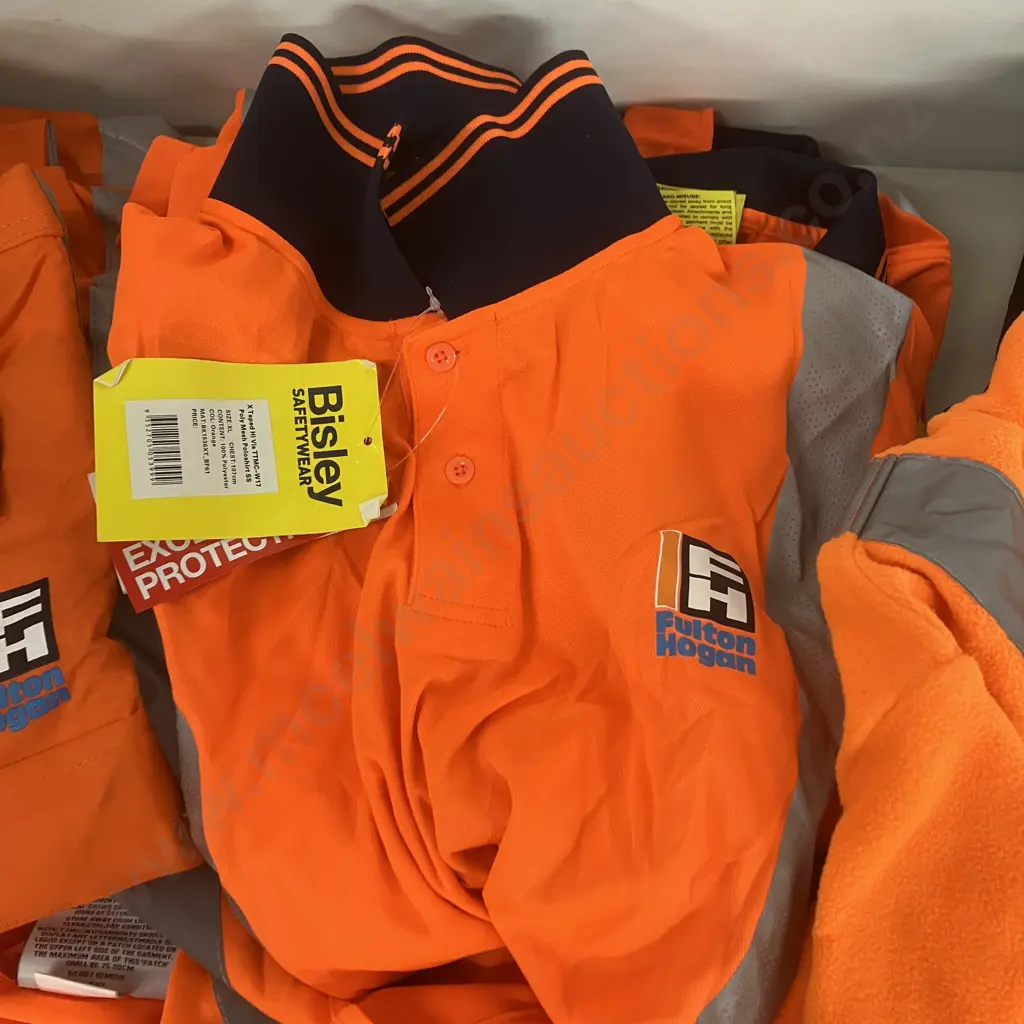 Assorted Size XL Safety Clothing With Bag - 3 x Shirts, 3 x S/S Polos, LS Vest, Polar Fleece & Beanie Image 1++