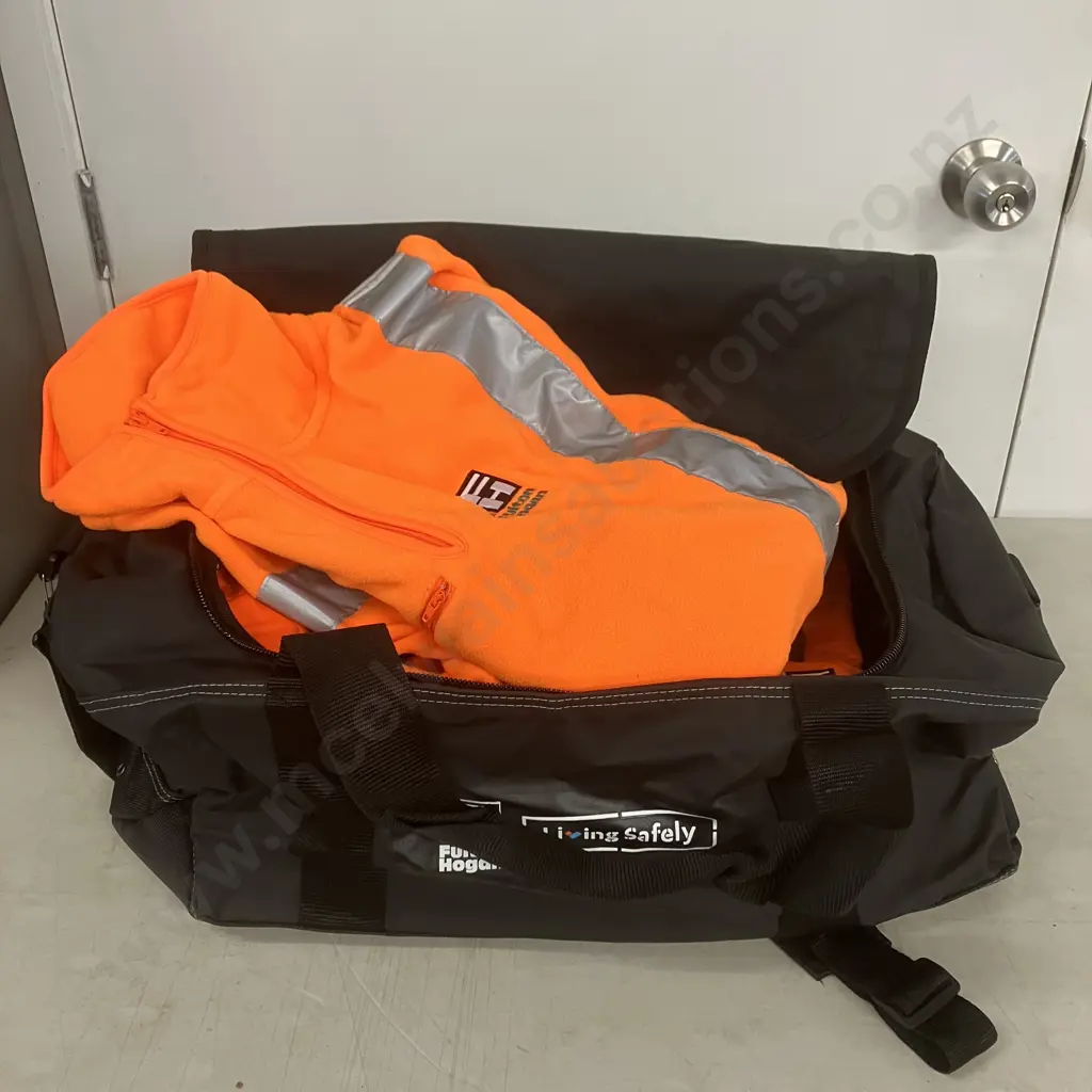 Assorted Size XL Safety Clothing With Bag - 3 x Shirts, 3 x S/S Polos, LS Vest, Polar Fleece & Beanie Image 1++