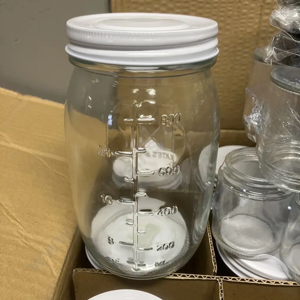 Kates Kitchen Embossed Preserving Jar 1 Litre x 12 With 30 x Pure Nature Glass Pots With Lids Image 1++
