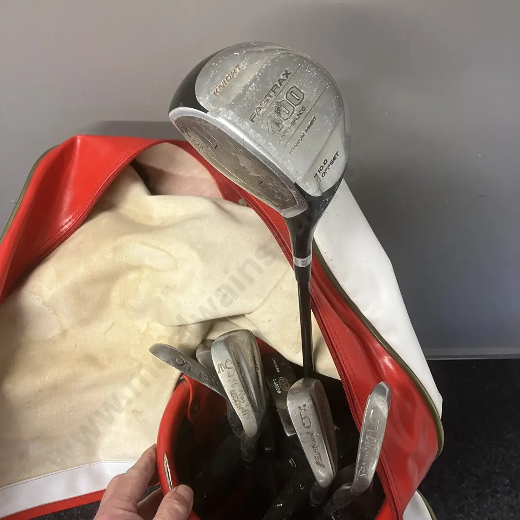 Red & White Wilson Golf Bag With Assorted Golf Clubs Image 1++