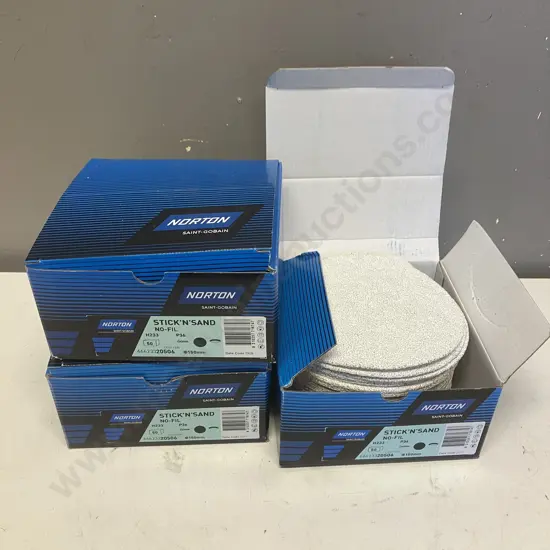 3 x Boxes of 50 Norton Stick'N'Sand No-Fil P36 150mm