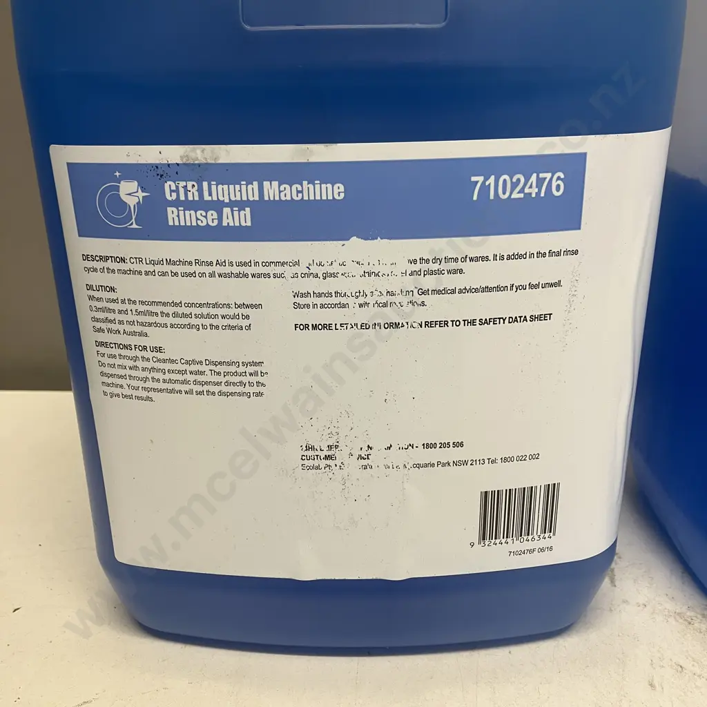 Ecolab Cleantec CTR Liquid Machine Rinse Aid, 2 x 5 Litre Bottles (1 only 1/2 Full) (Sold with 56) Image 1++