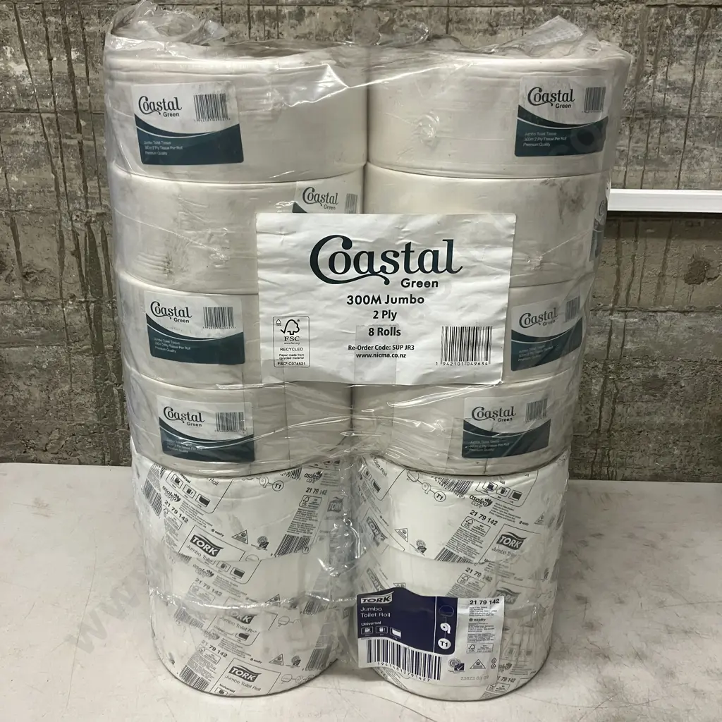 Coastal Green & Tork Jumbo Toilet Rolls x 14, Assorted Image 1++