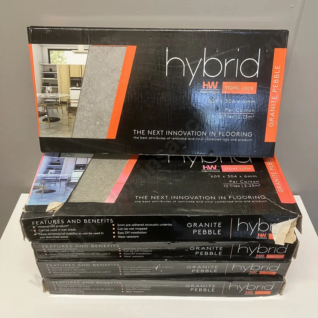 Hanwood Granite Pebble Stone Look Laminate Hybrid Flooring - 4 x Boxes of 12 Tiles / 2.23m2, 1 x Box of 9 Tiles Image 1++