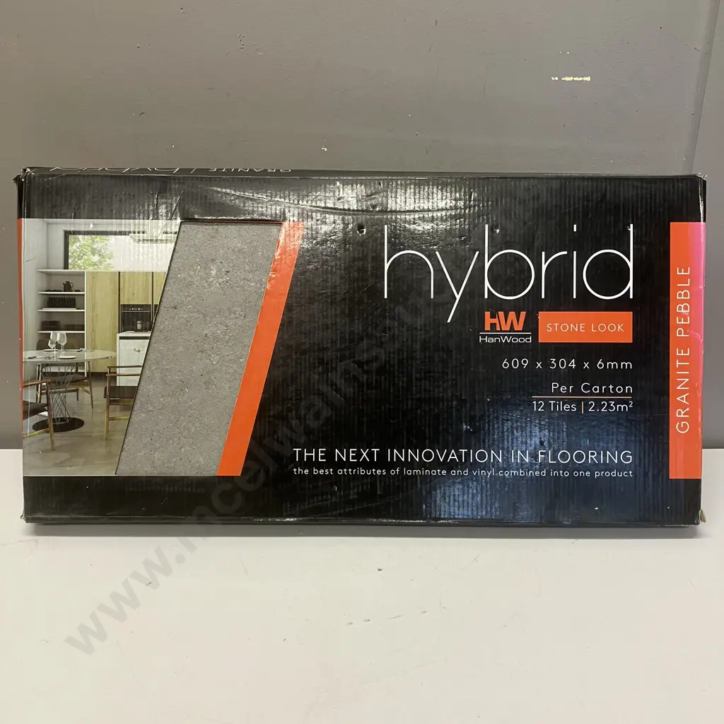 Hanwood Granite Pebble Stone Look Laminate Hybrid Flooring - 4 x Boxes of 12 Tiles / 2.23m2, 1 x Box of 9 Tiles Image 1++