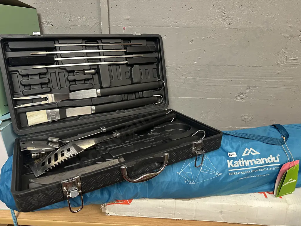 BBQ Tool Set & Kathmandu Retreat Quick Pitch Beach Shelter Image 1++