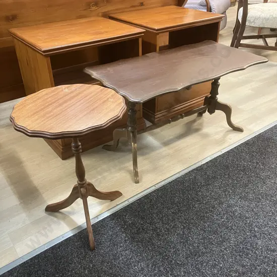 Mahogany Coffee Table (Repair To Leg) H48 W91 D46cm & Wine Table 53 x 39cm