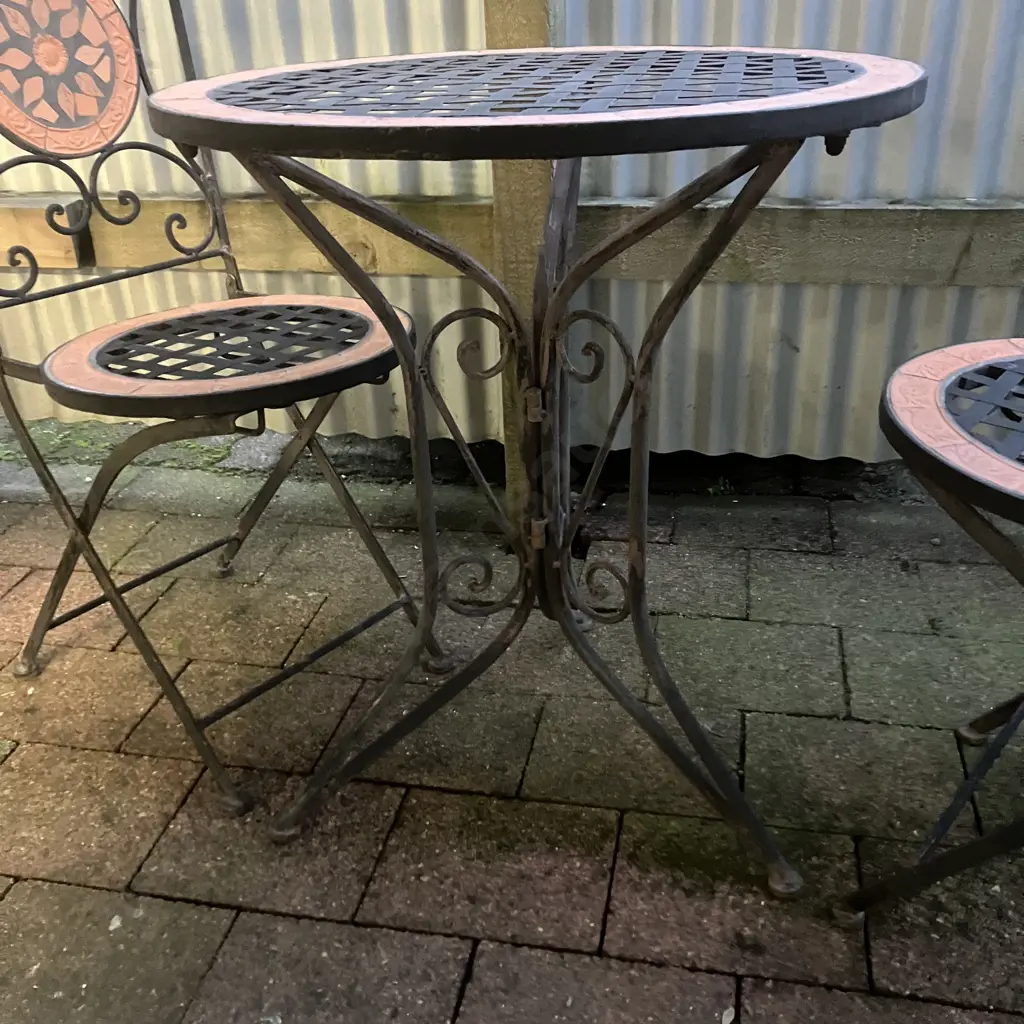 Mosaic 3 Piece Garden Set With Inset Tiles, Folding Chairs. 72 x 60cm Image 1++