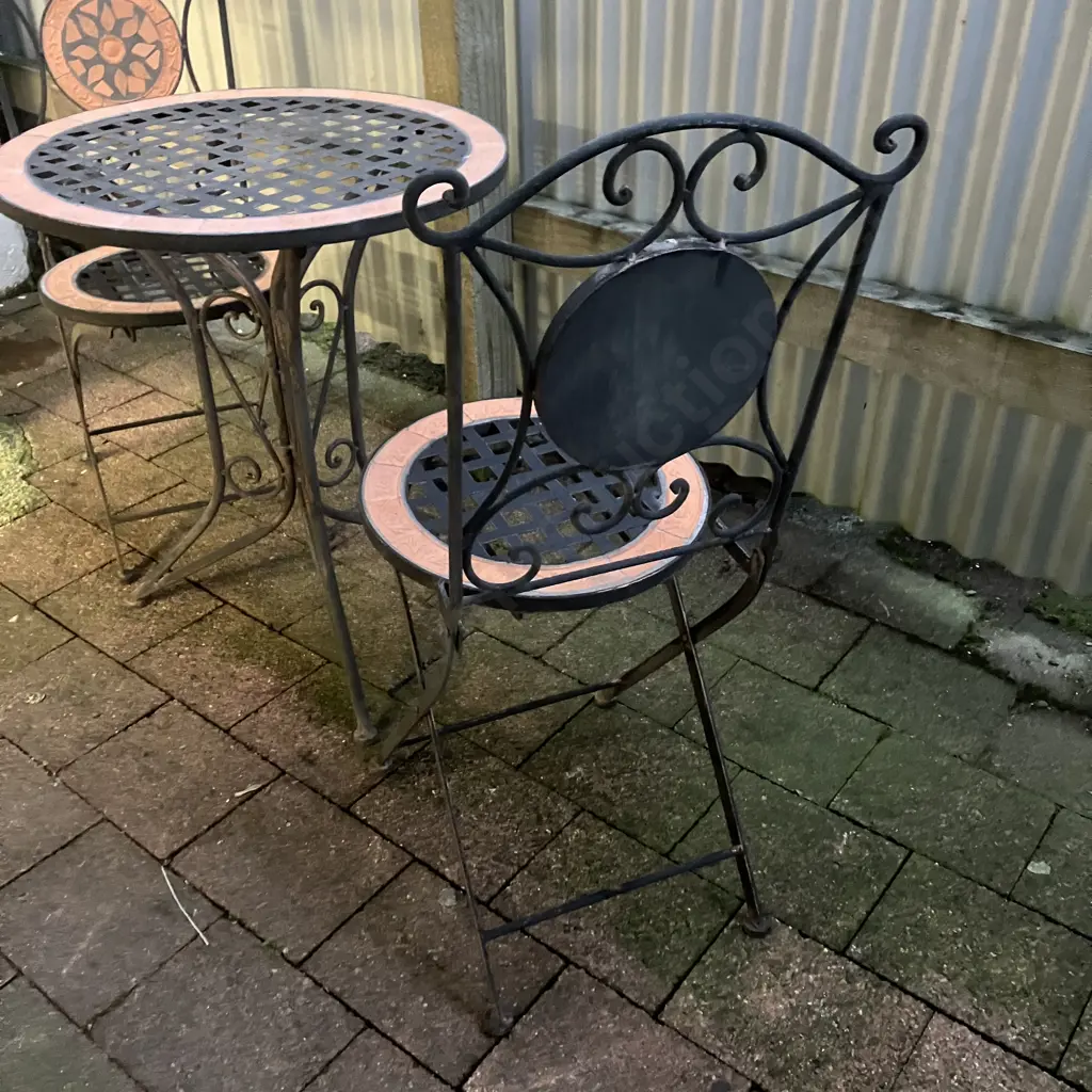 Mosaic 3 Piece Garden Set With Inset Tiles, Folding Chairs. 72 x 60cm Image 1++