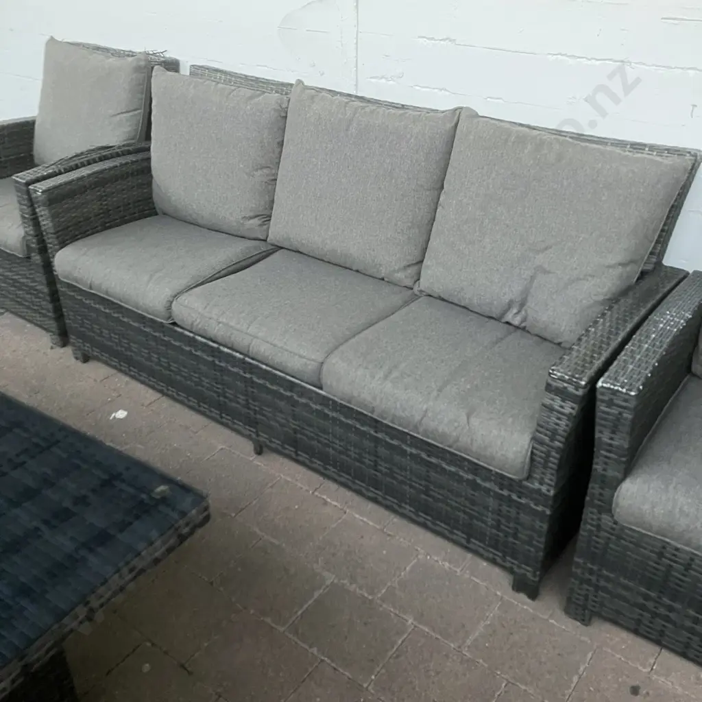 PE Wicker Outdoor Lounge Dining Set, 7 Seater, Smoked Glass Top Table, H70 W145 D85cm (1 Chair As Found) Image 1++