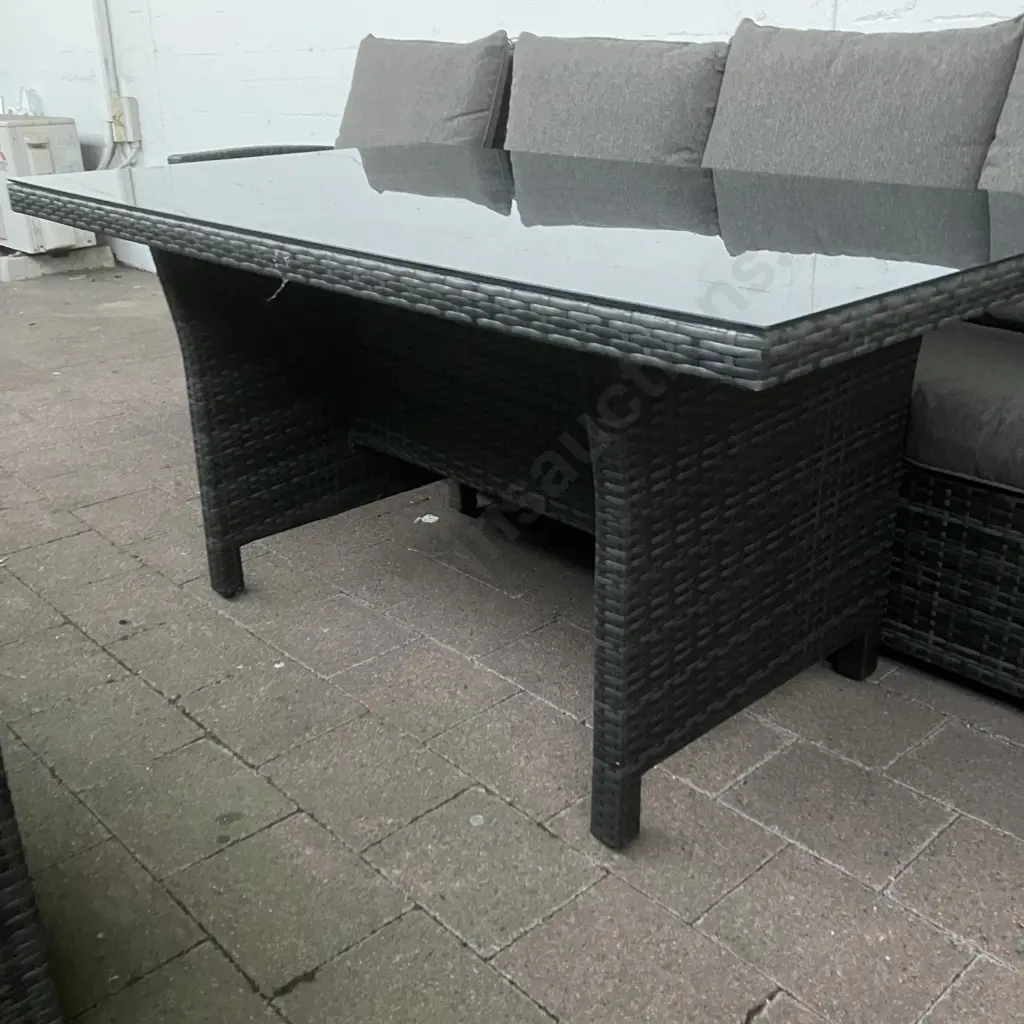 PE Wicker Outdoor Lounge Dining Set, 7 Seater, Smoked Glass Top Table, H70 W145 D85cm (1 Chair As Found) Image 1++