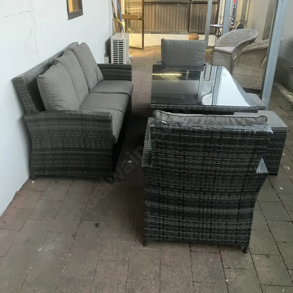 PE Wicker Outdoor Lounge Dining Set, 7 Seater, Smoked Glass Top Table, H70 W145 D85cm (1 Chair As Found) Image 1++