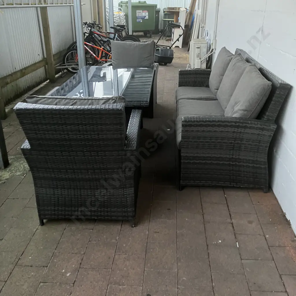 PE Wicker Outdoor Lounge Dining Set, 7 Seater, Smoked Glass Top Table, H70 W145 D85cm (1 Chair As Found) Image 1++