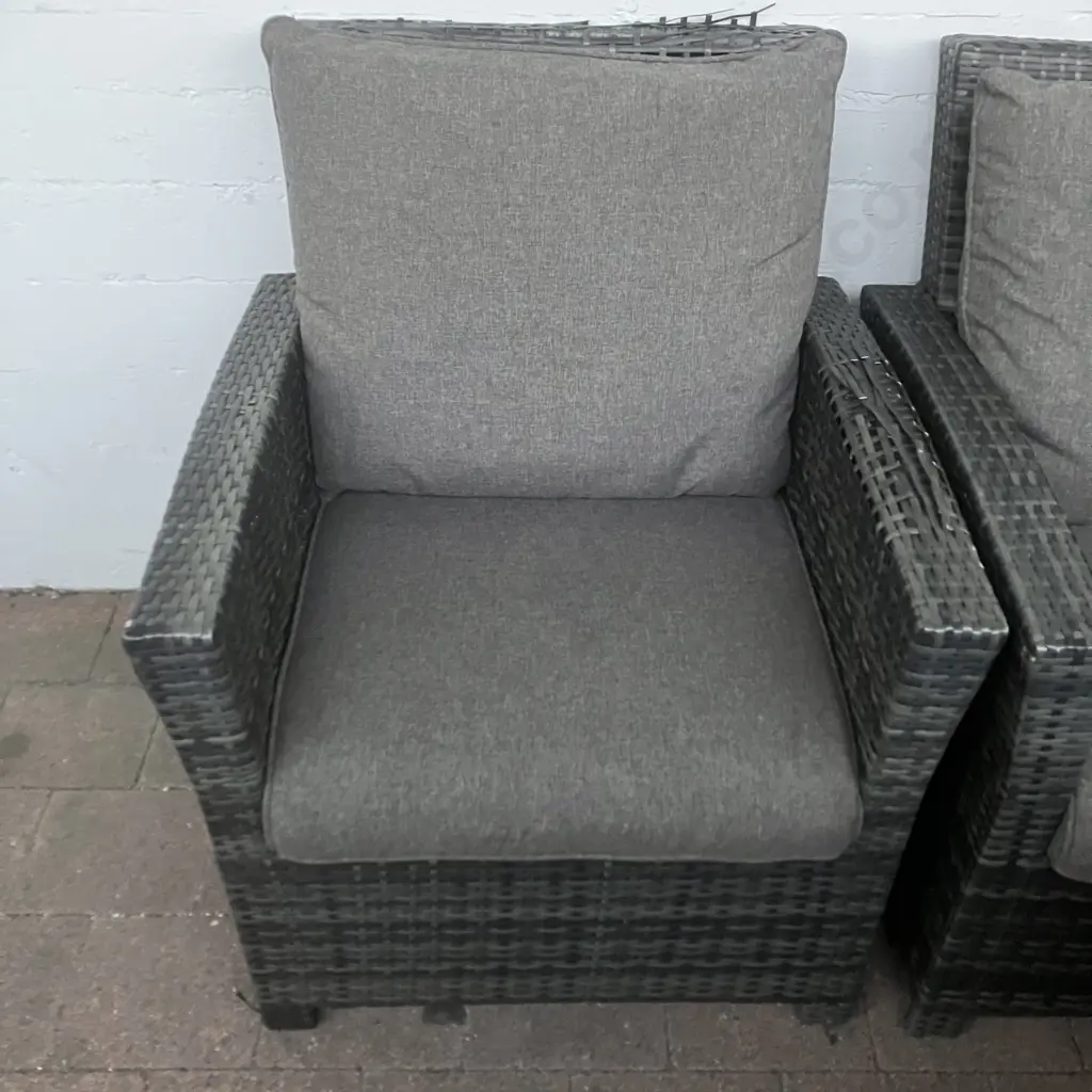 PE Wicker Outdoor Lounge Dining Set, 7 Seater, Smoked Glass Top Table, H70 W145 D85cm (1 Chair As Found) Image 1++