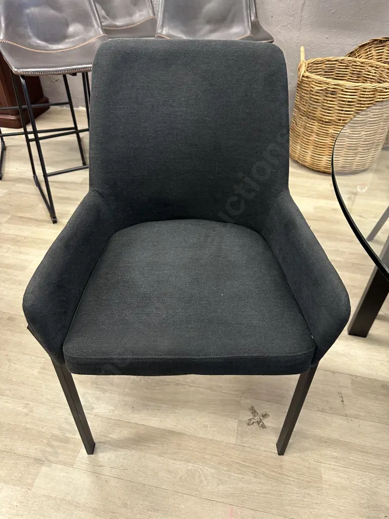 Round Clear Glass Table With Black Undershelf, Black Powder Coated Base 75x120cm & 4 Charcoal Luna Carver Dining Chairs Image 1++